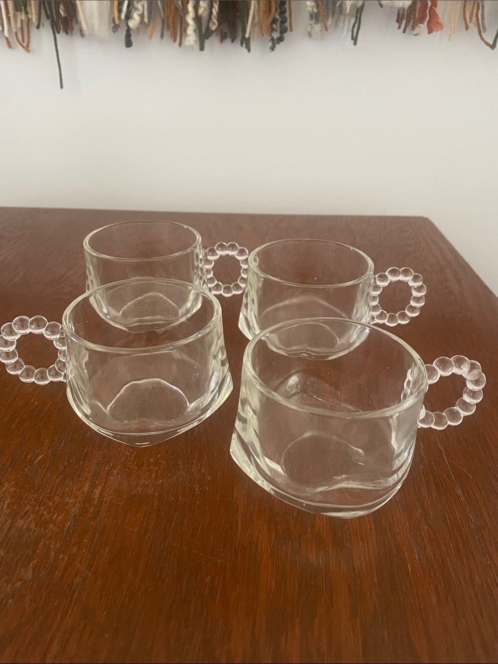 Clear hazel atlas glass orchard crystal punch cup with Beaded Handle set of 4